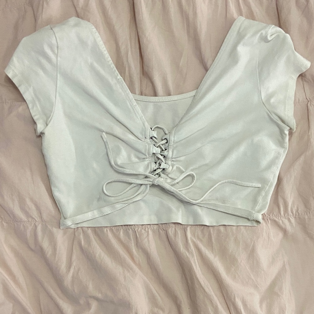 Ambiance White Lace-Up Crop Top